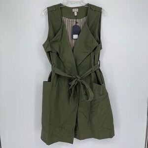 Mo:Vint NWT Women's‎ Olive Green Belted Trench Vest Size Medium